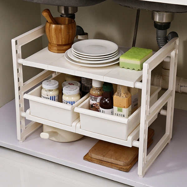 Iris Ohyama Telescopic Rack 1-Tier USD-1V Blanc - Étagère Extensible Sous Évier 42-70 Cm - Rangement Cuisine Et Salle De Bain